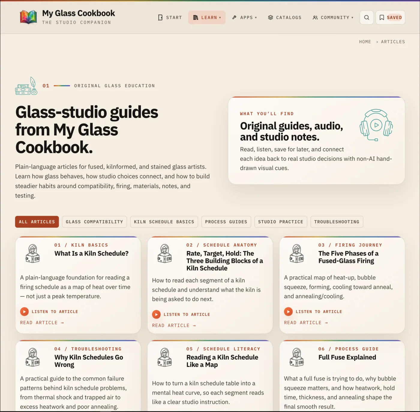 My Glass Cookbook article library with original glass-studio guides