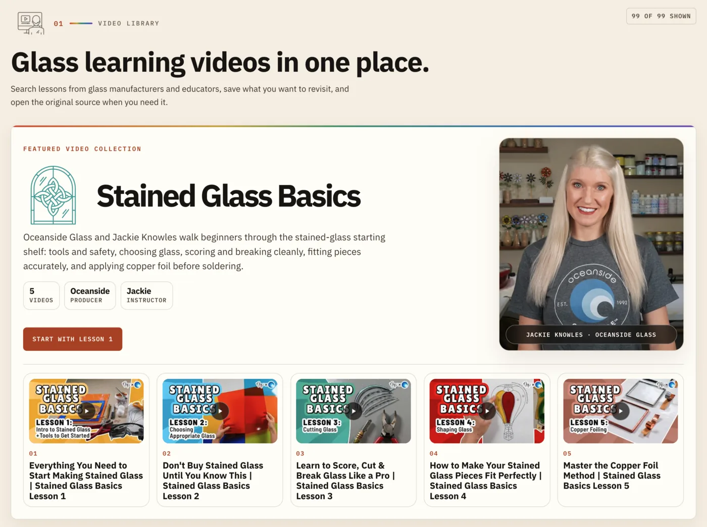 My Glass Cookbook Portal video library featuring the Stained Glass Basics lesson collection
